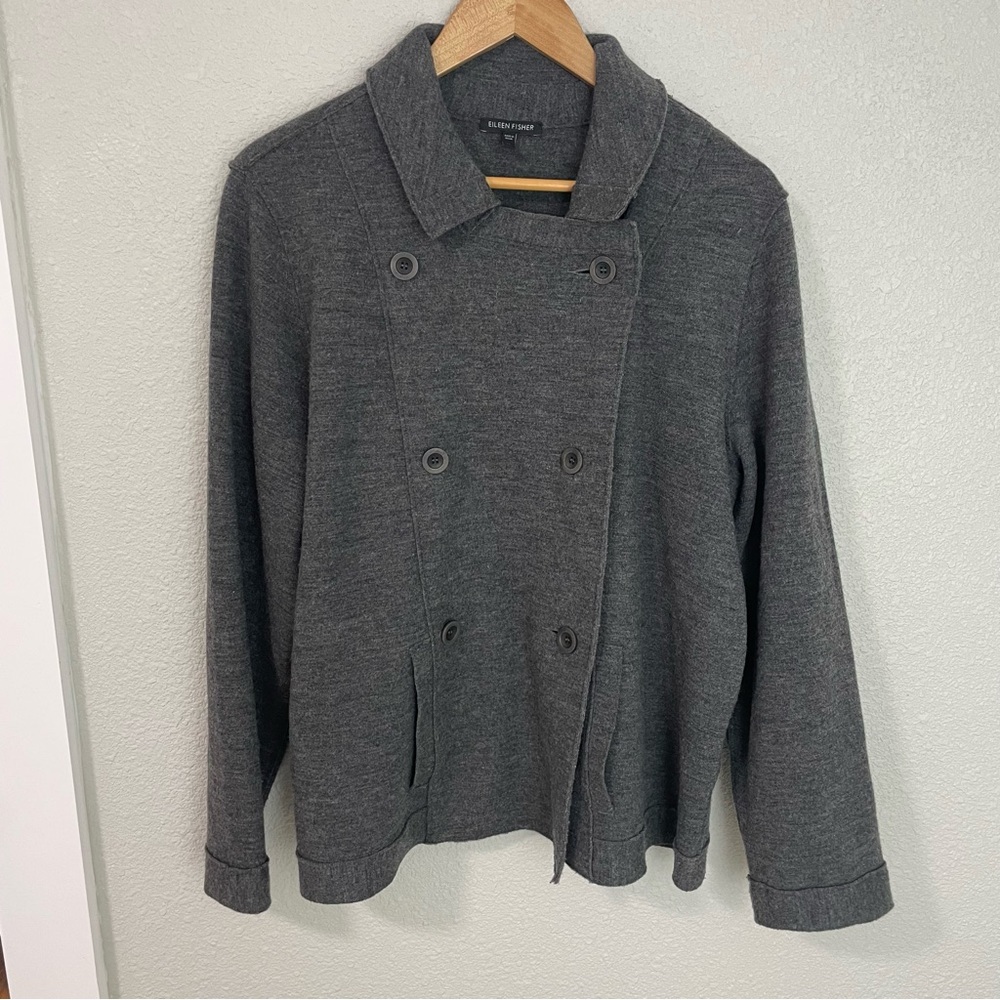 Eileen Fisher Dark Gray Double Breasted Pea Coat Wool XL